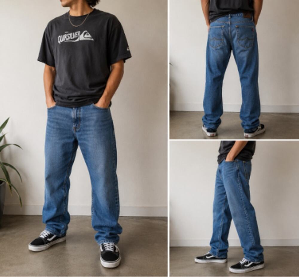 Quiksilver Men's Straight Leg Jeans 34x30 Blue Y2K Skater Surf Denim Medium Wash